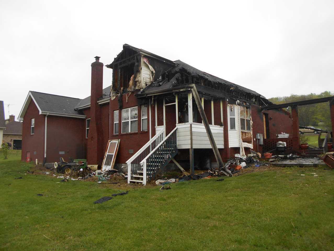Brick house after a fire destroyed it Brick house destroyed by a fire